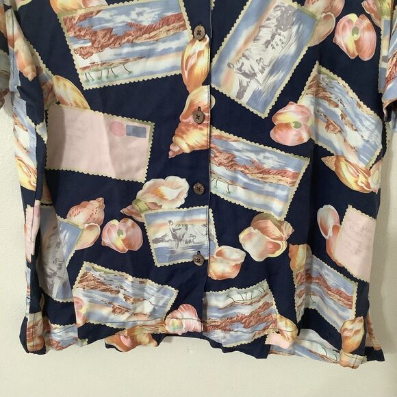 Jamaica Bay Vintage Navy Seashell Postcard Coastal Tropical Hawaiian Shirt 1X - Picture 3 of 12